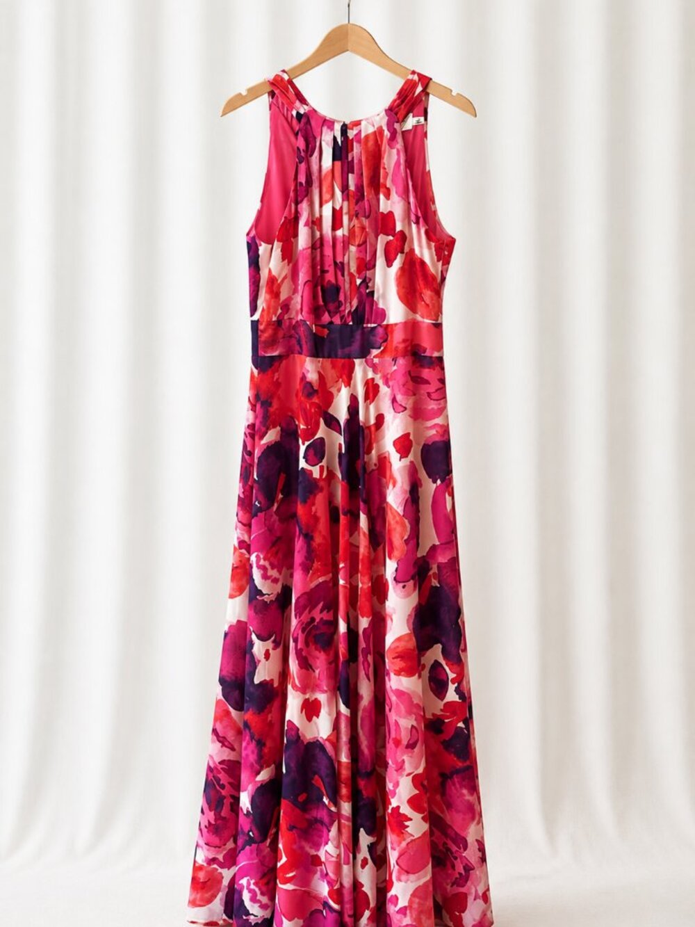 Eliza J Pink Floral Maxi Dress Size 4 Sleeveless Pleated Fit & Flare